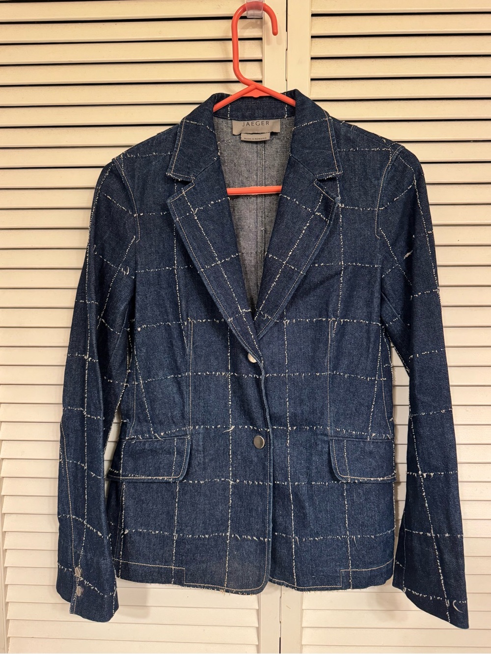 Jaeger Women's Navy Windowpane Denim Blazer